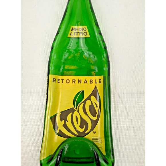 Fresca Bottle Flattened Glass Green Yellow Spoon Rest Cheese Tray - Picture 3 of 6